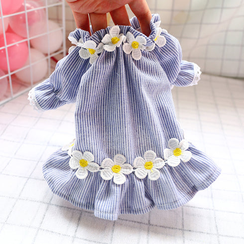 Floral Round Neck Striped Dress